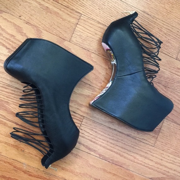 Taylor Says black leather colorful skull drawing Calavera Gravity Platform heels - Picture 5 of 8